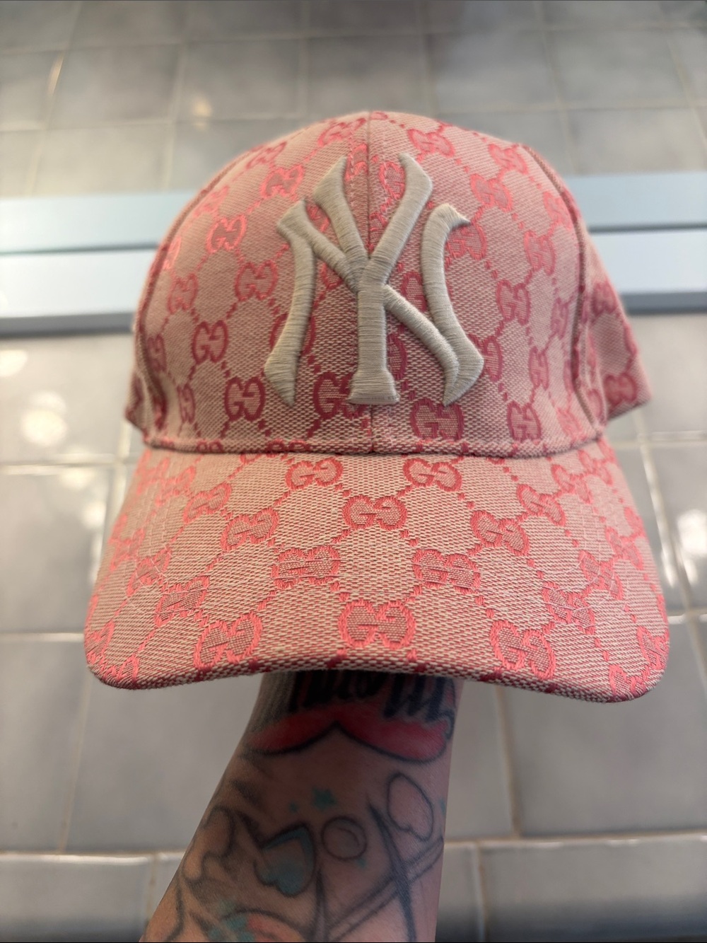 Gucci inspired Pink Monogram NY Yankees Baseball Cap
